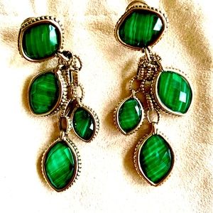 LAGOS STERLING SILVER MALACHITE DOUBLET OVAL DROP DANGLE EARRINGS